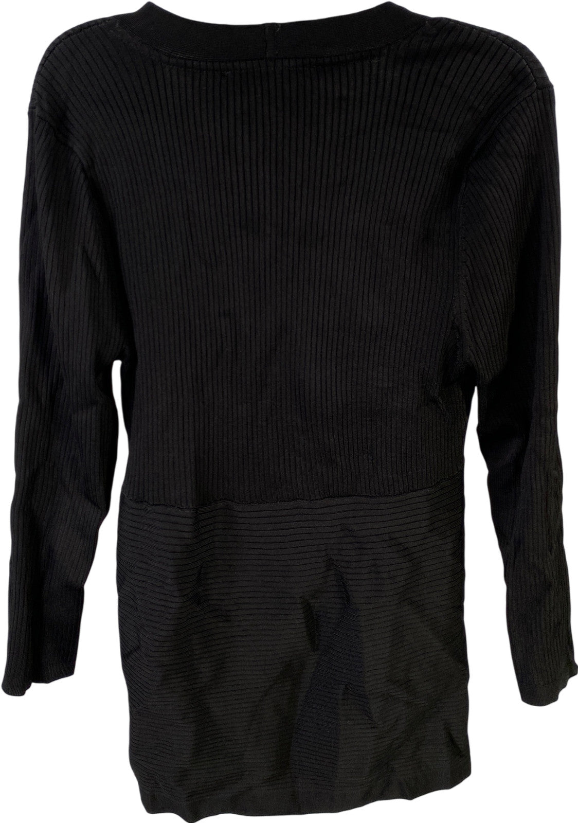 White House Black Market Women’s Black Ribbed 3/4 Sleeve V-Neck Sweater - XL