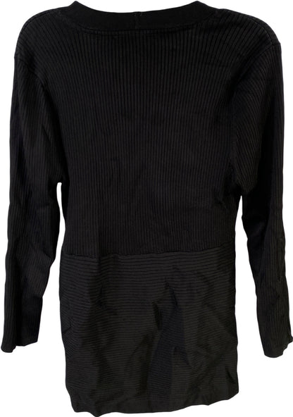 White House Black Market Women’s Black Ribbed 3/4 Sleeve V-Neck Sweater - XL