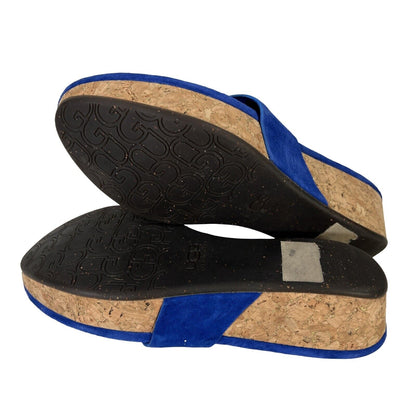UGG Women's Blue Suede Cork Wedge Sandals - 8