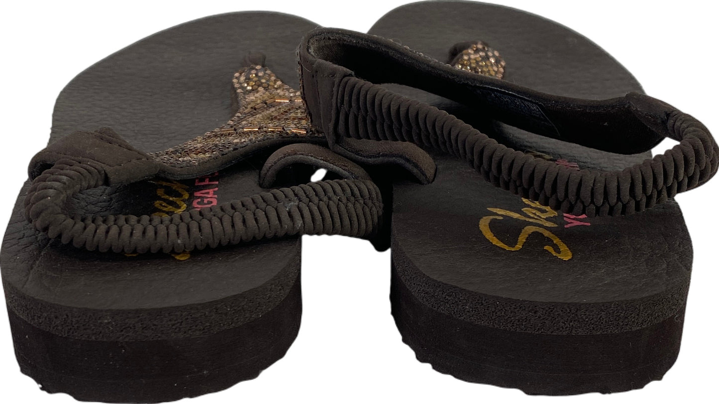 Skechers Women’s Brown Rhinestone Meditation Gypsy Slingback Flip Flops - 6