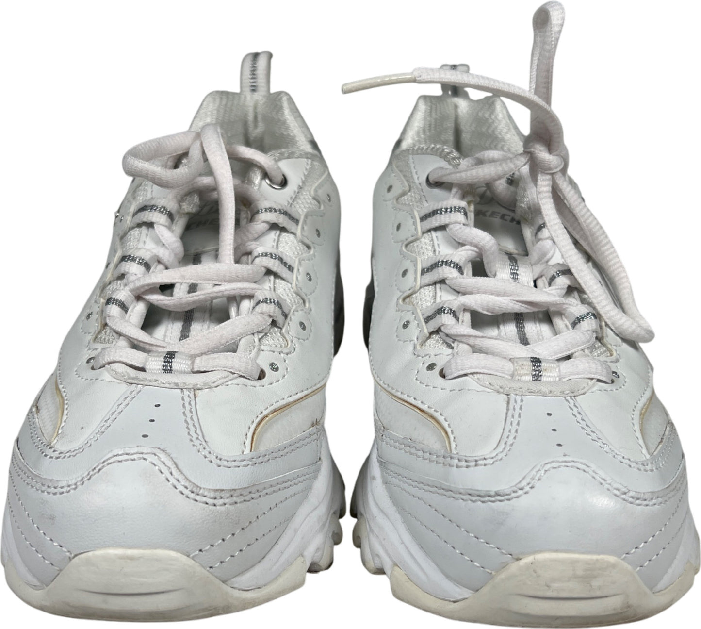 Skechers Women’s White D’Lites Leather Lace Up Walking Sneakers - 7