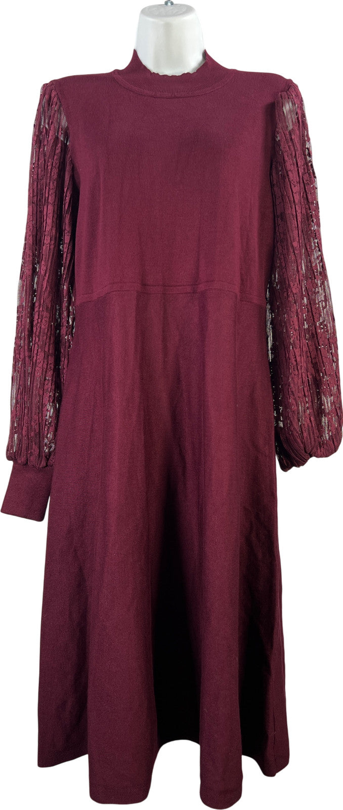 Nina Leonard Women’s Burgundy Long Sheer Sleeve A-Line Sweater Dress - M