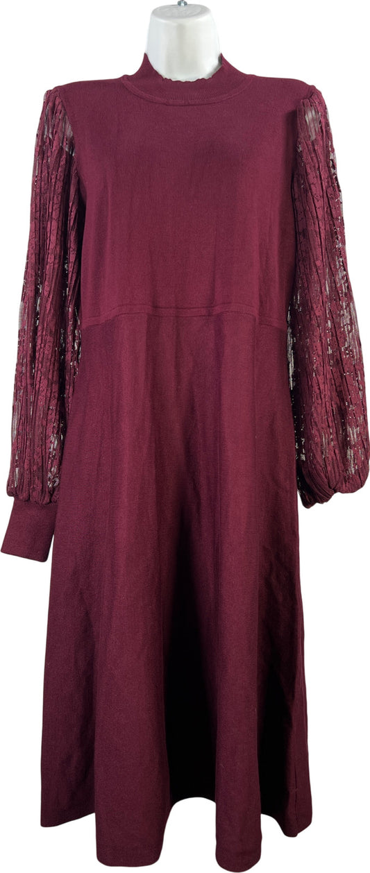 Nina Leonard Women’s Burgundy Long Sheer Sleeve A-Line Sweater Dress - M