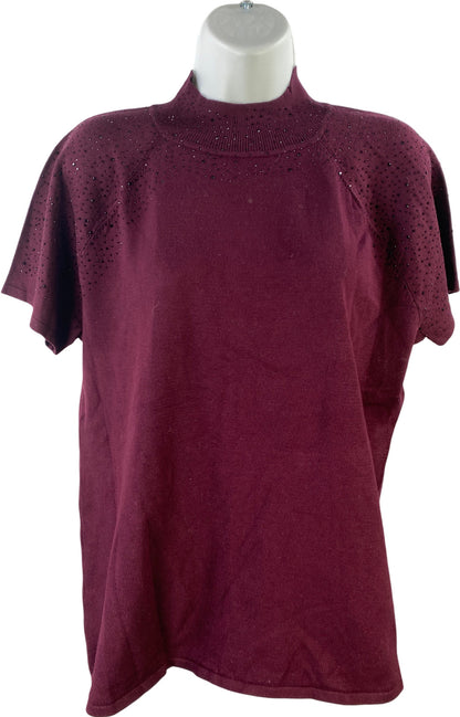 Cable and Gauge Women’s Burgundy/Purple Rhinestone Short Sleeve Knit Shirt - XL