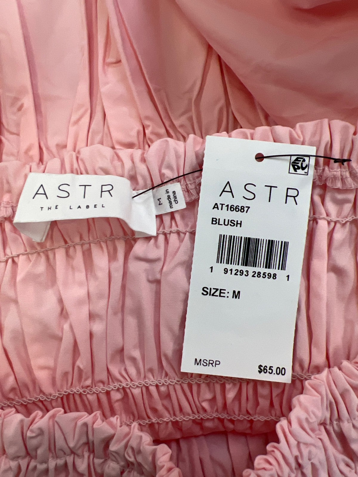 ASTR Women’s Pink Savina Smocked Bodice Puff Sleeve Blouse - M