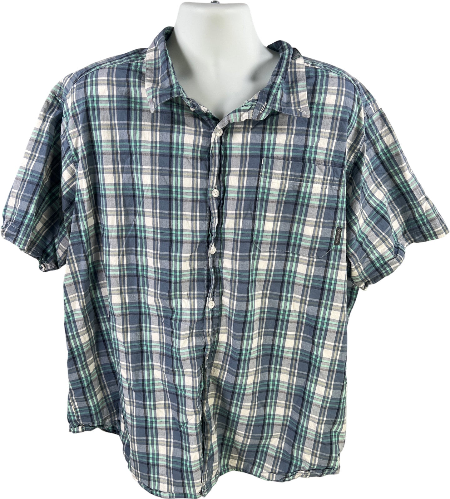 Columbia Men’s Blue Plaid Rapid Rivers Short Sleeve Button Up Shirt - 3X