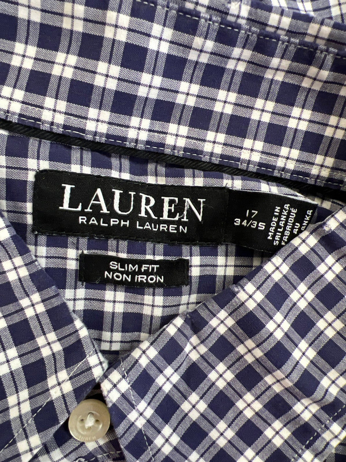 Lauren Ralph Lauren Men’s Blue/White Plaid Slim Fit Button Up Shirt - 17 34/35
