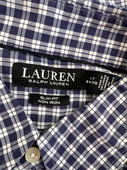 Lauren Ralph Lauren Men’s Blue/White Plaid Slim Fit Button Up Shirt - 17 34/35