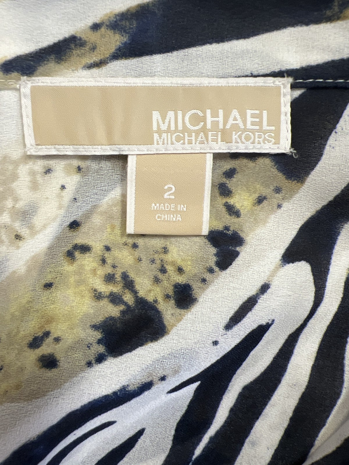 Michael Kors Women’s Beige/Blue Long Sleeve Semi Sheer Button Up Blouse - 2