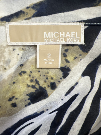 Michael Kors Women’s Beige/Blue Long Sleeve Semi Sheer Button Up Blouse - 2
