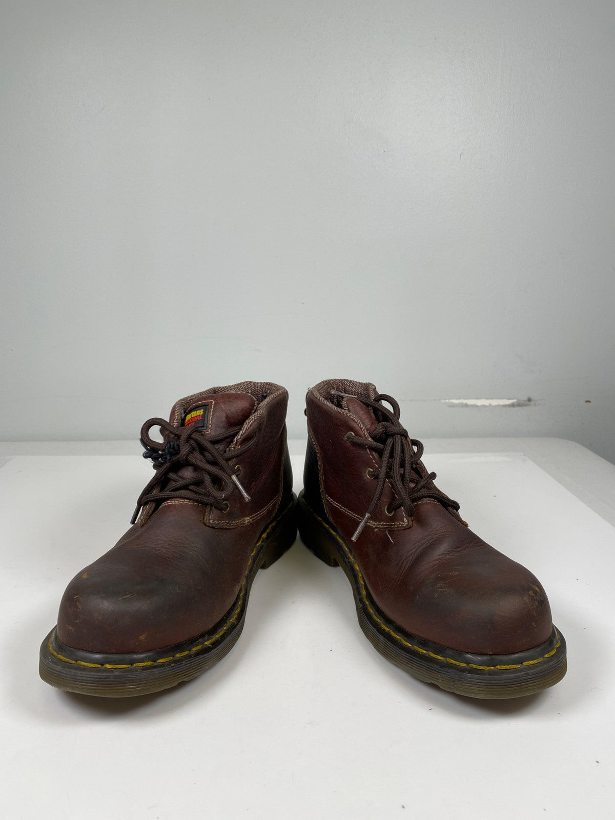 Dr. Martens Men’s Brown Leather Izzy Air Wair Industrial Steel Toe Boots - 8