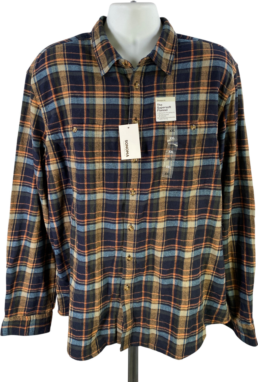 Sonoma Men’s Blue/Brown Supersoft Long Sleeve Button Up Flannel Shirt - XXL