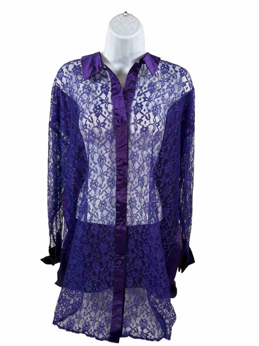 Victoria's Secret Women's Purple Vintage Lace Button Up Night Gown Robe - M/L