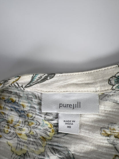 Pure J.Jill Women’s White/Yellow Floral V-Neck 3/4 Sleeve T-Shirt - XS