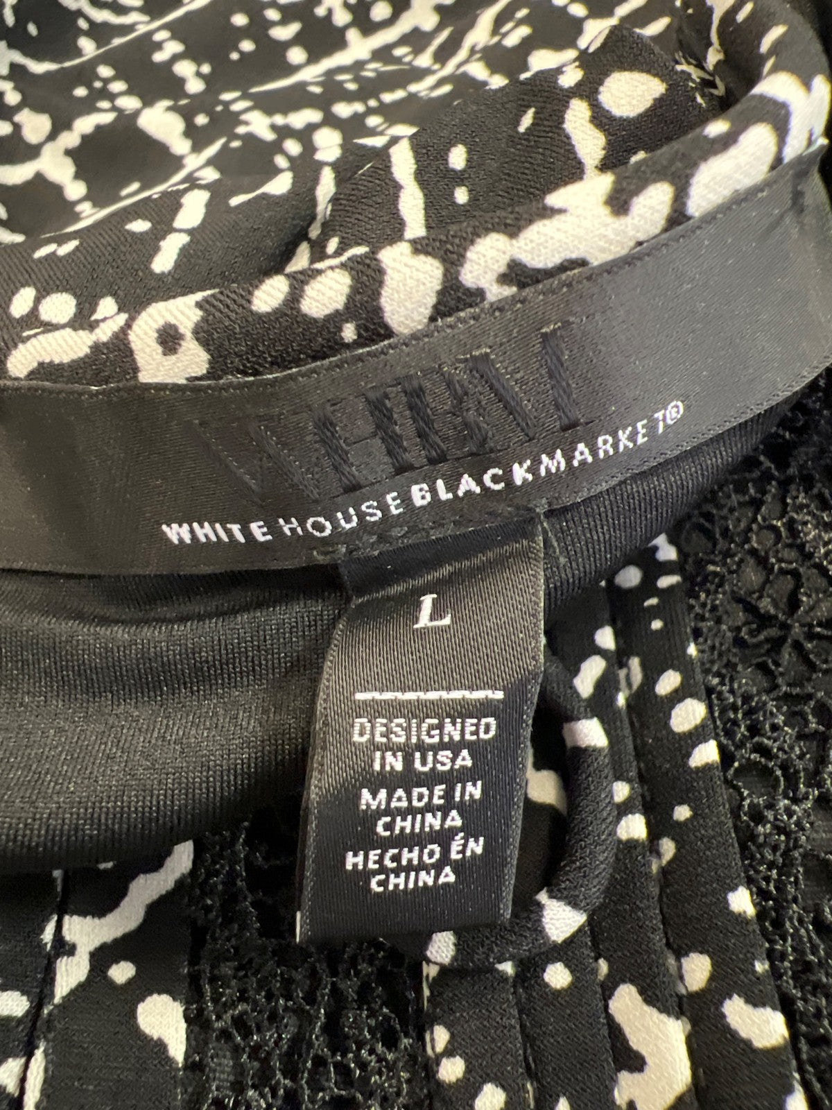 White House Black Market Women’s Black Long Sheer Sleeve Lined. Blouse - L