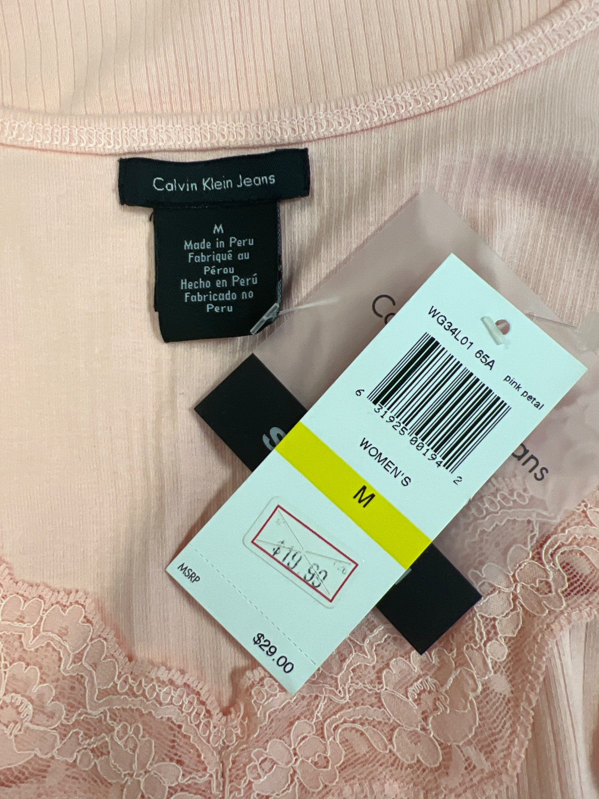 Calvin Klein Women’s Pink Lace Trim Cami Tank Top - M