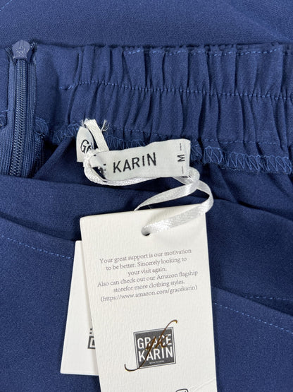 Grace Karin Women’s Blue Zip Up Stretch Faux Wrap Skirt - M