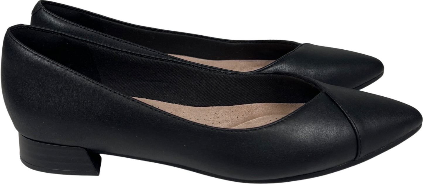 Clarks Collection Women’s Black Leather Natalyn Wish Pointed Low Heel Flats - 8