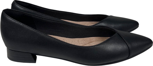 Clarks Collection Women’s Black Leather Natalyn Wish Pointed Low Heel Flats - 8