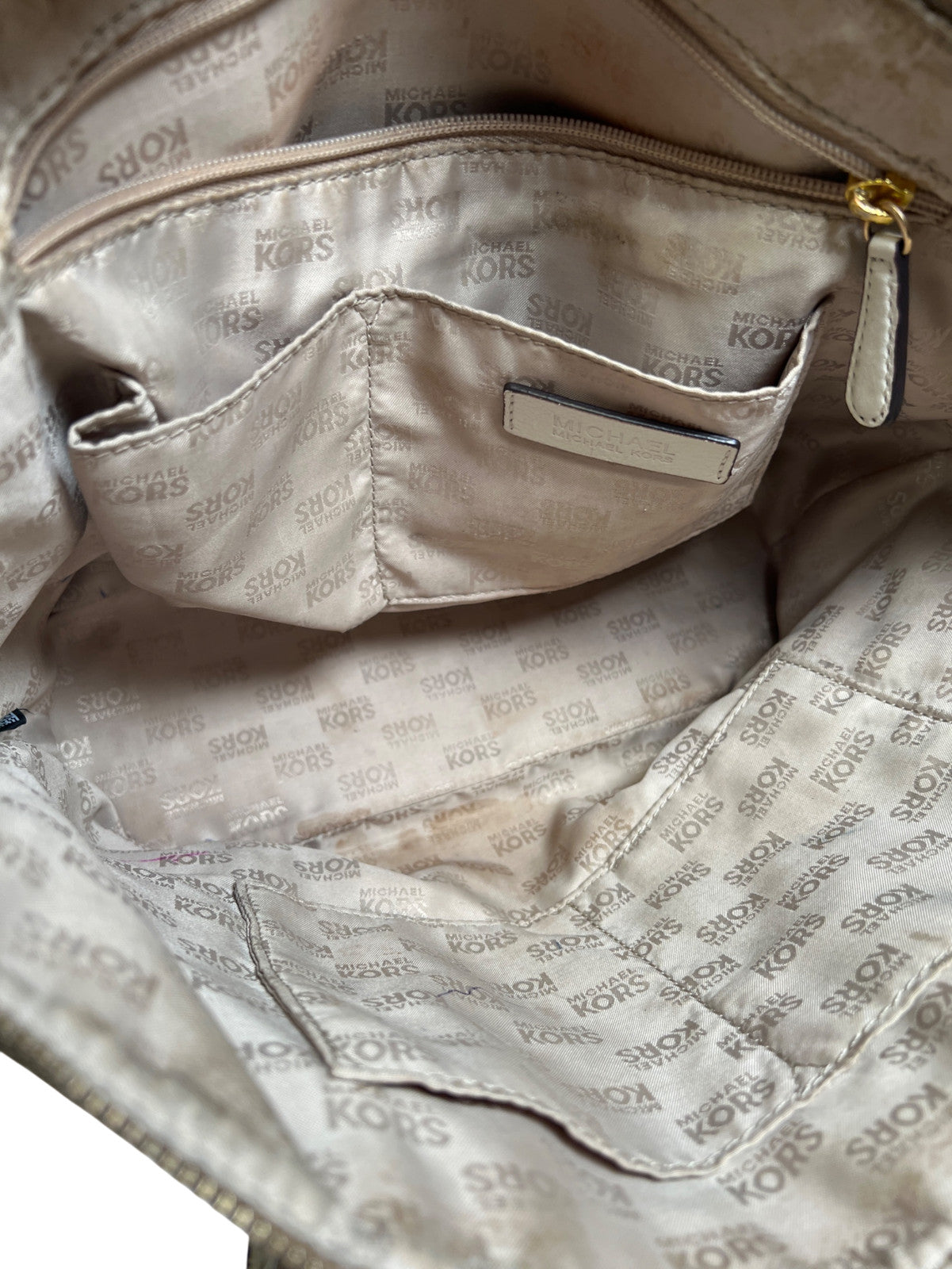 Michael Kors Women’s Beige Logo Canvas Jet Set East/West Shoulder Bag Purse