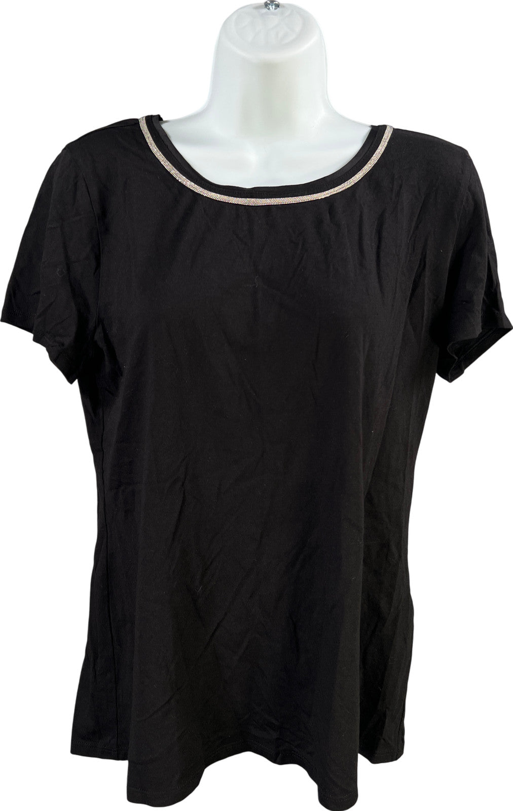 White House Black Market Women’s Black Ball Chain Neck Short Sleeve T-Shirt - M