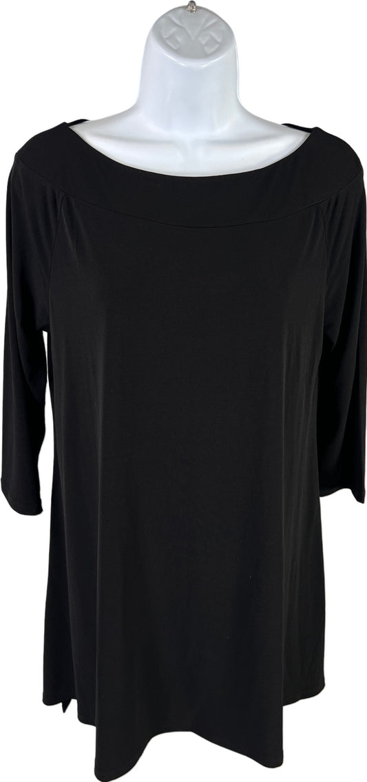Chico’s Women’s Black 3/4 Sleeve Boat Neck Asymmetrical Hem Top Shirt - 1/US M