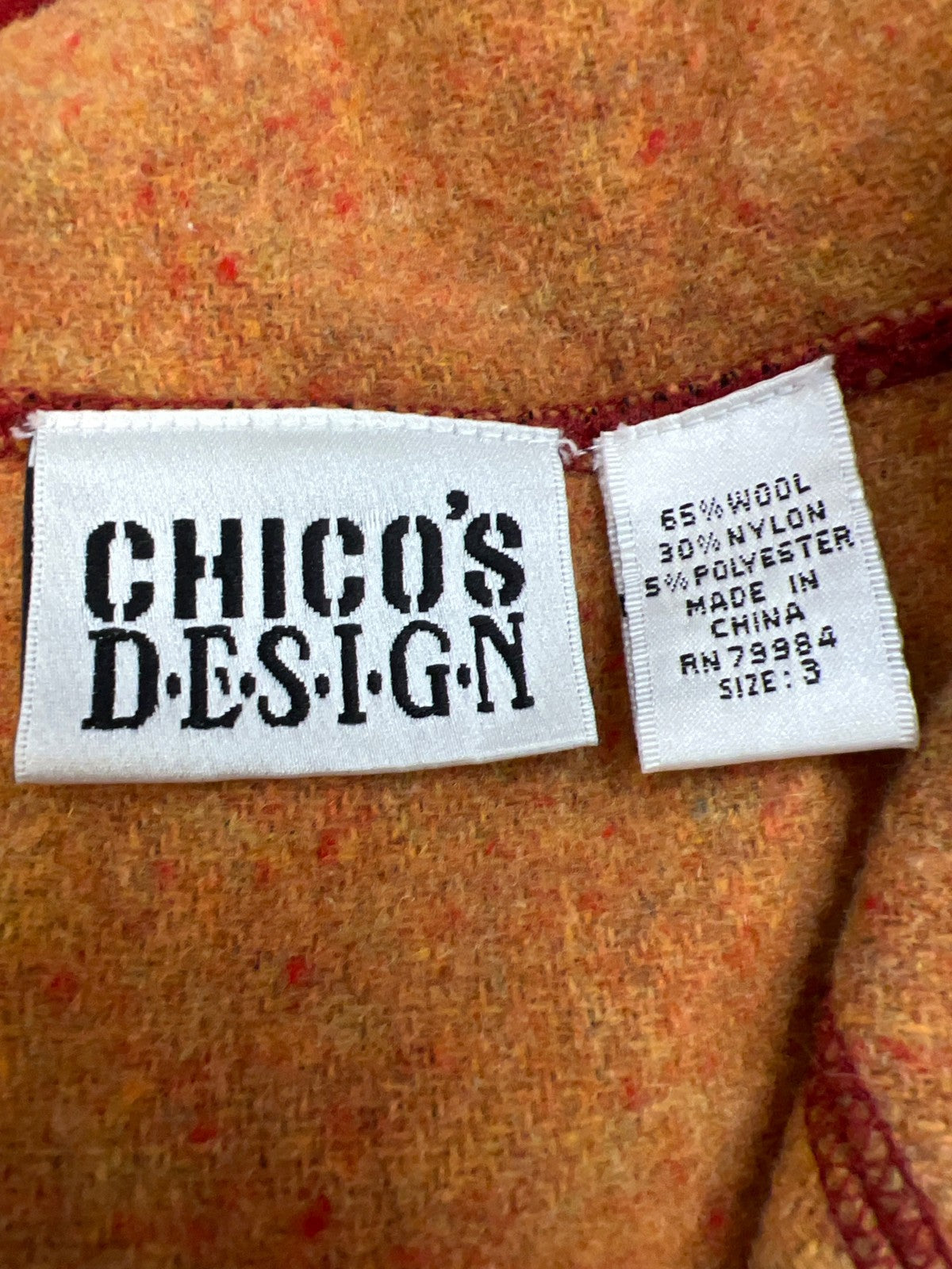 Chico’s Design Women’s Red/Orange Wool Long Sleeve Button Up Jacket - 3/US XL