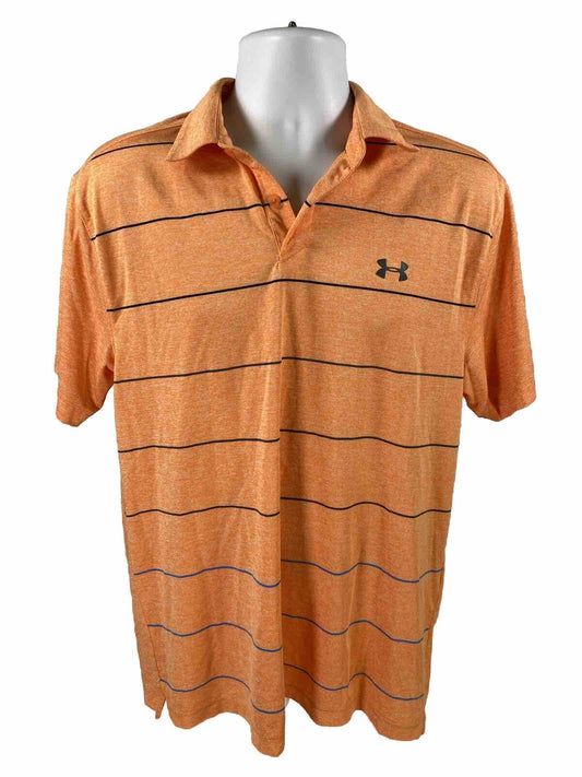 Under Armour Men's Orange Striped HeatGear Polo Shirt - L