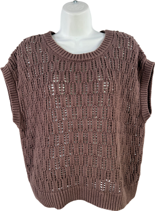 Evereve Women’s Brown Open Knit Short Cap Sleeve Sweater - L