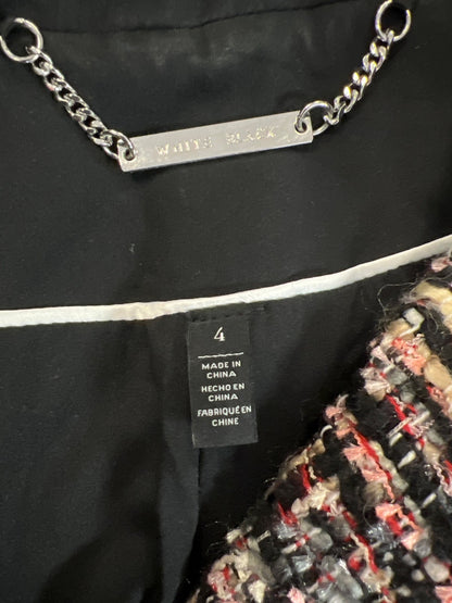 White House Black Market Women’s Black/Pink Tweed Full Zip Jacket - 4