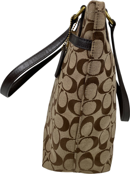 Coach Women’s Brown Signature Stripe Canvas Zip Close Tote Bag Purse