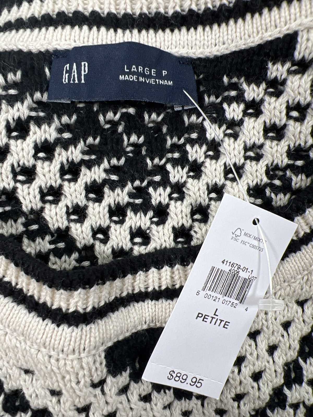 NEW Gap Women’s White/Black Sleeveless Knit Sweater Dress - L Petite