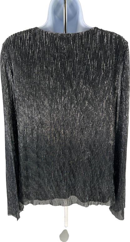 Alfani Women’s Silver Metallic Ribbed Long Sleeve Top - L