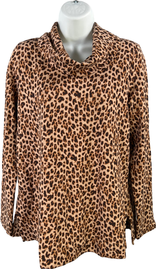 J.Jill Women’s Brown Animal Print Cowl Neck Long Sleeve Shirt - XS