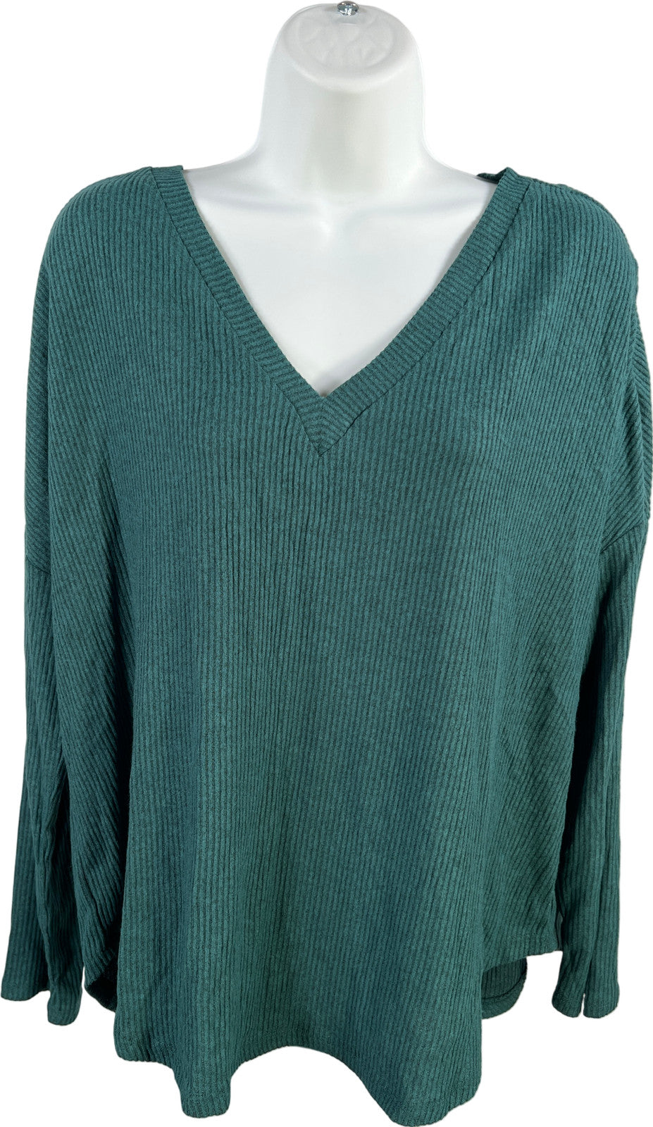 Lulu’s Women’s Green Long Sleeve V-Neck Thin Knit Sweater - L