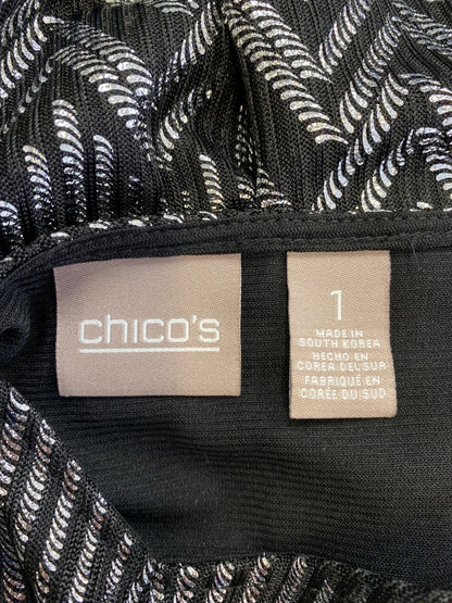 Chico’s Women’s Black/Silver Metallic 3/4 Sleeve Blouse - 1/US M