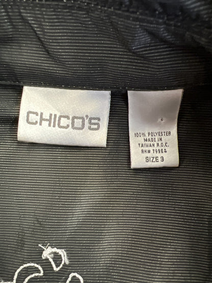 Chico’s Women’s Black Embroidered Back Long Sleeve Snap Button Jacket - 3/US XL