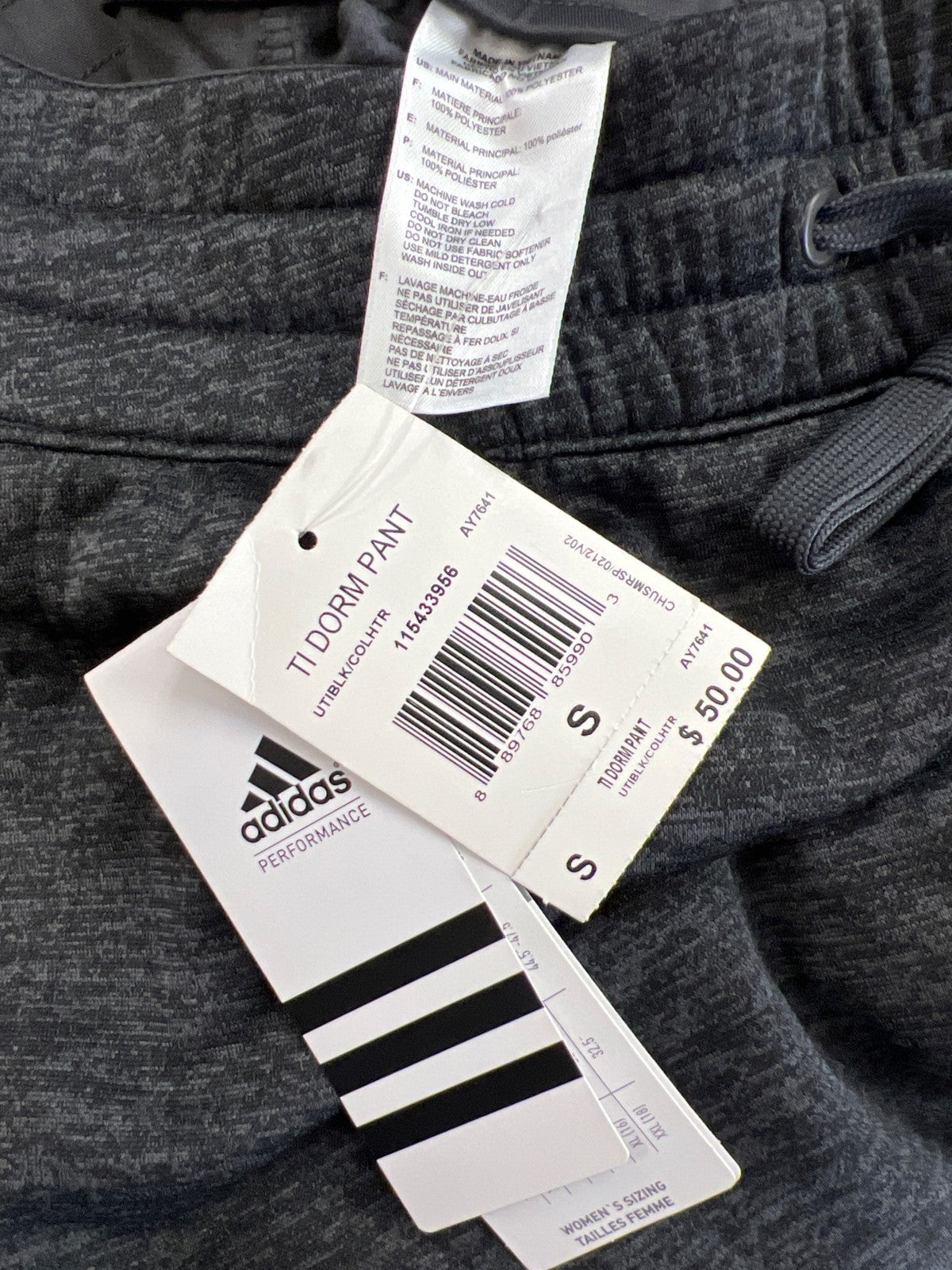 Adidas Women’s Black Heather Fleece Lined Dorm Sweatpants - S