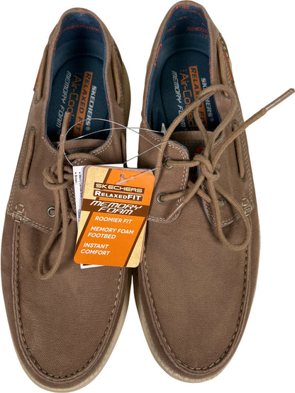 Skechers Men’s Brown Relaxed Fit Memory Foam Canvas Boat Shoes - 11
