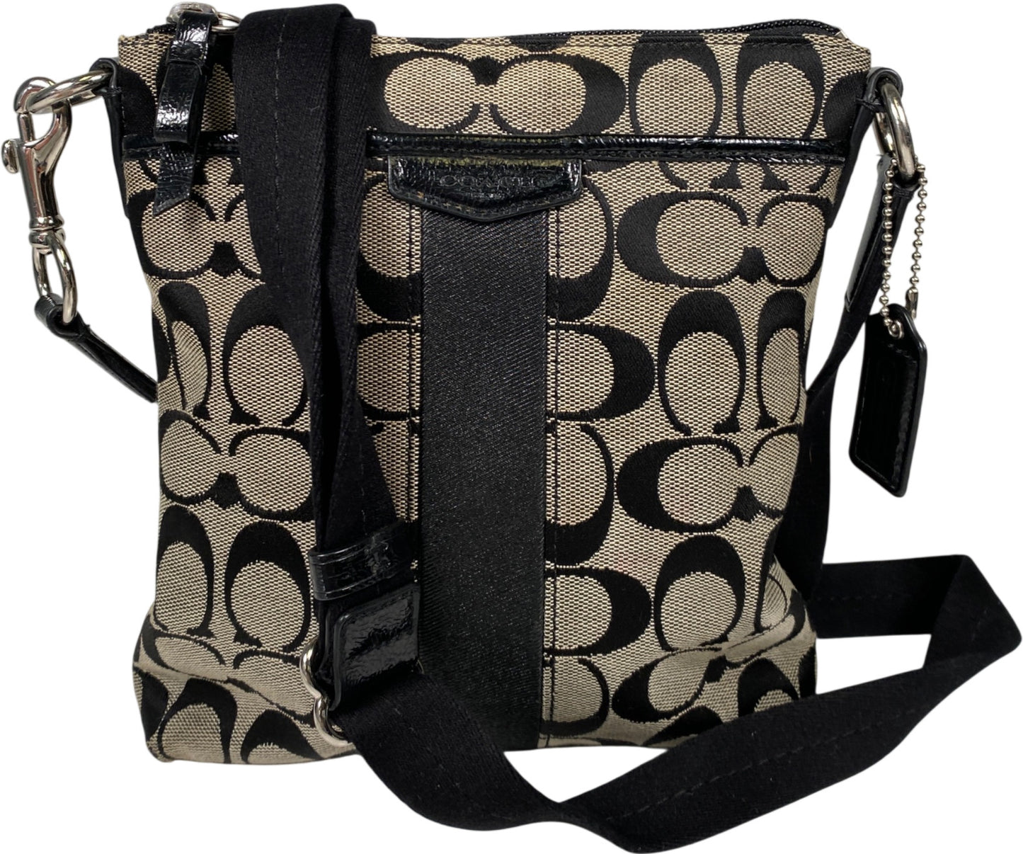 Coach Women’s Black Canvas Signature Print Stripe Small Crossbody Purse