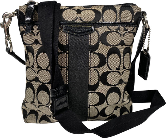 Coach Women’s Black Canvas Signature Print Stripe Small Crossbody Purse