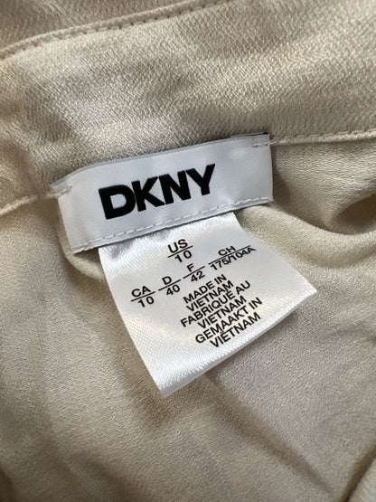 DKNY Women's Beige Short Sleeve Button Up Midi Dress - 10