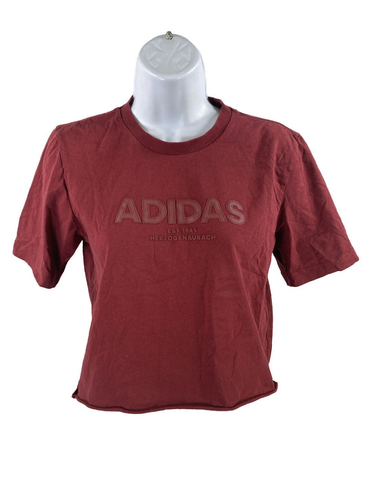 Adidas Women's Red Short Sleeve Crop T-Shirt - S