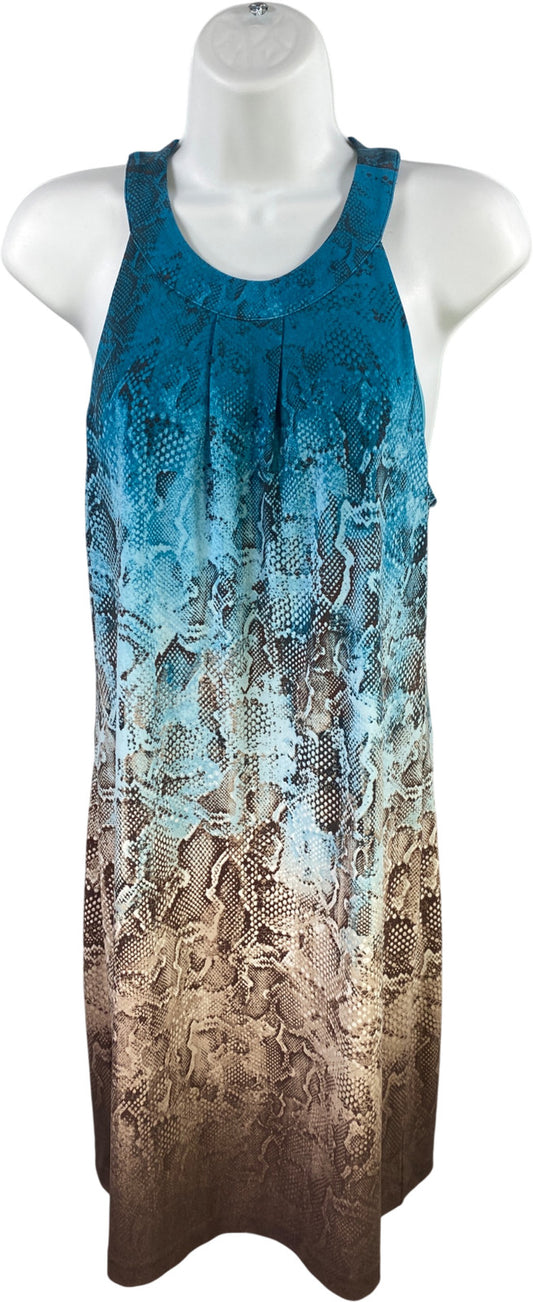 White House Black Market Women’s Blue/Brown Snake Print Shift Dress - S