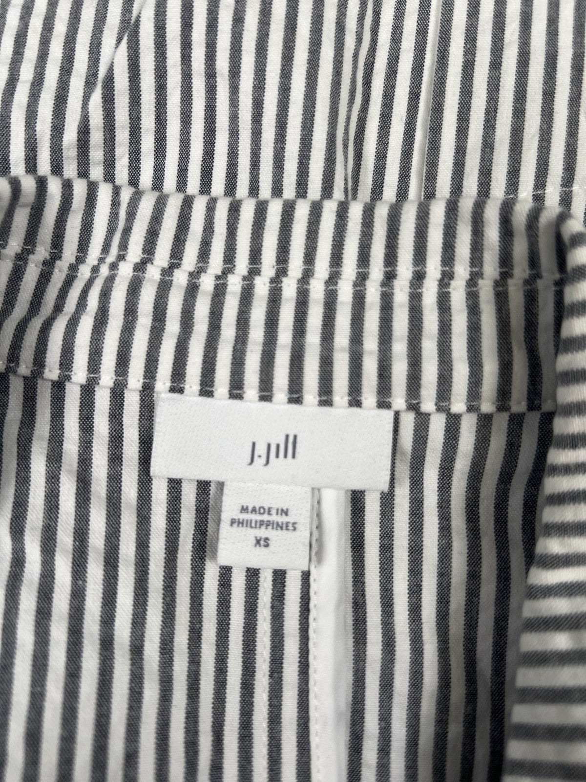 J.Jill Women’s White/Gray Stripe Seersucker Single Button Blazer Jacket - XS