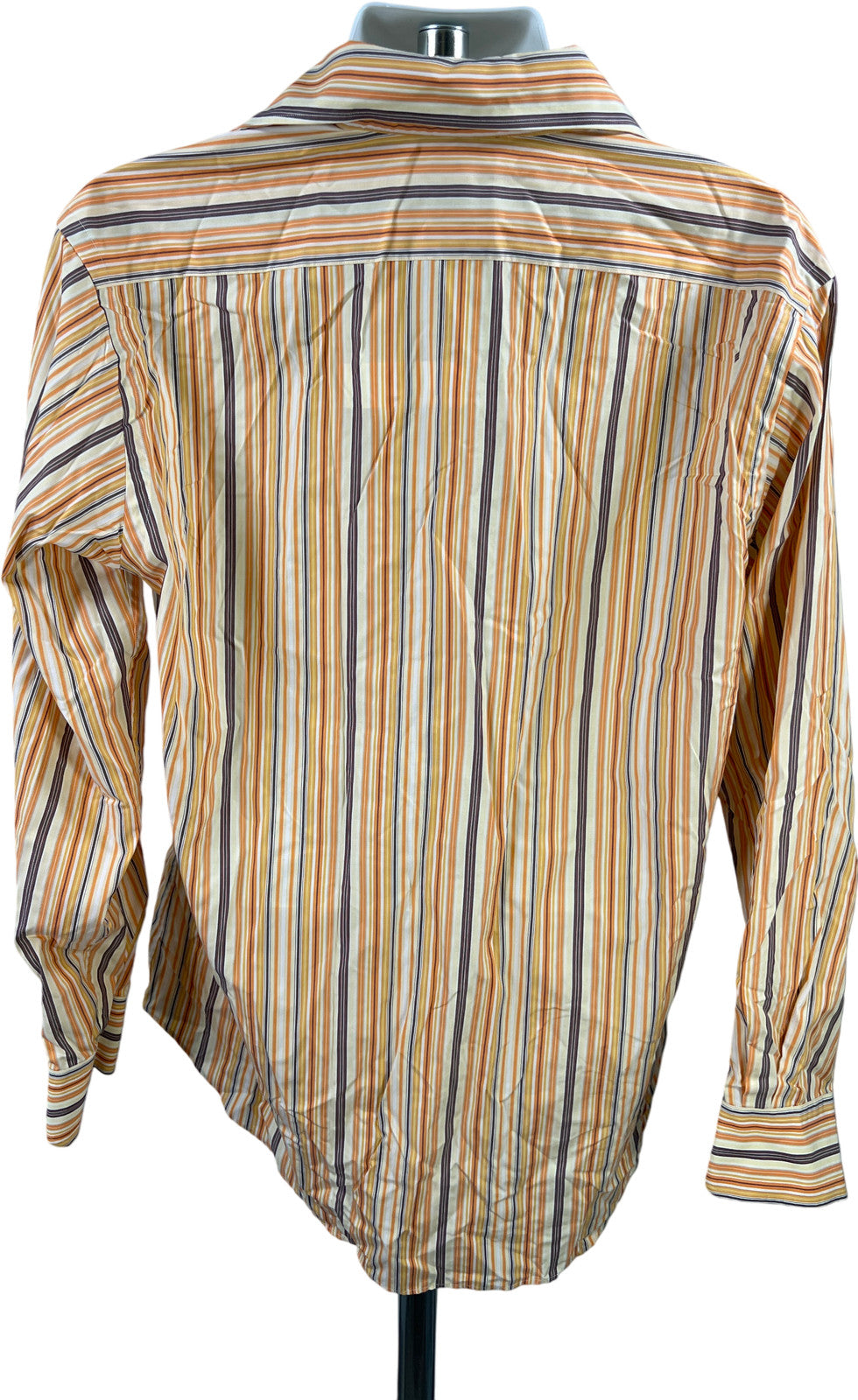 Tailorbyrd Men’s Orange/Yellow Striped Long Sleeve Button Up Shirt - XL