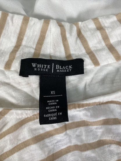 White House Black Market Women's White/Brown Striped Drape Top Sz XS