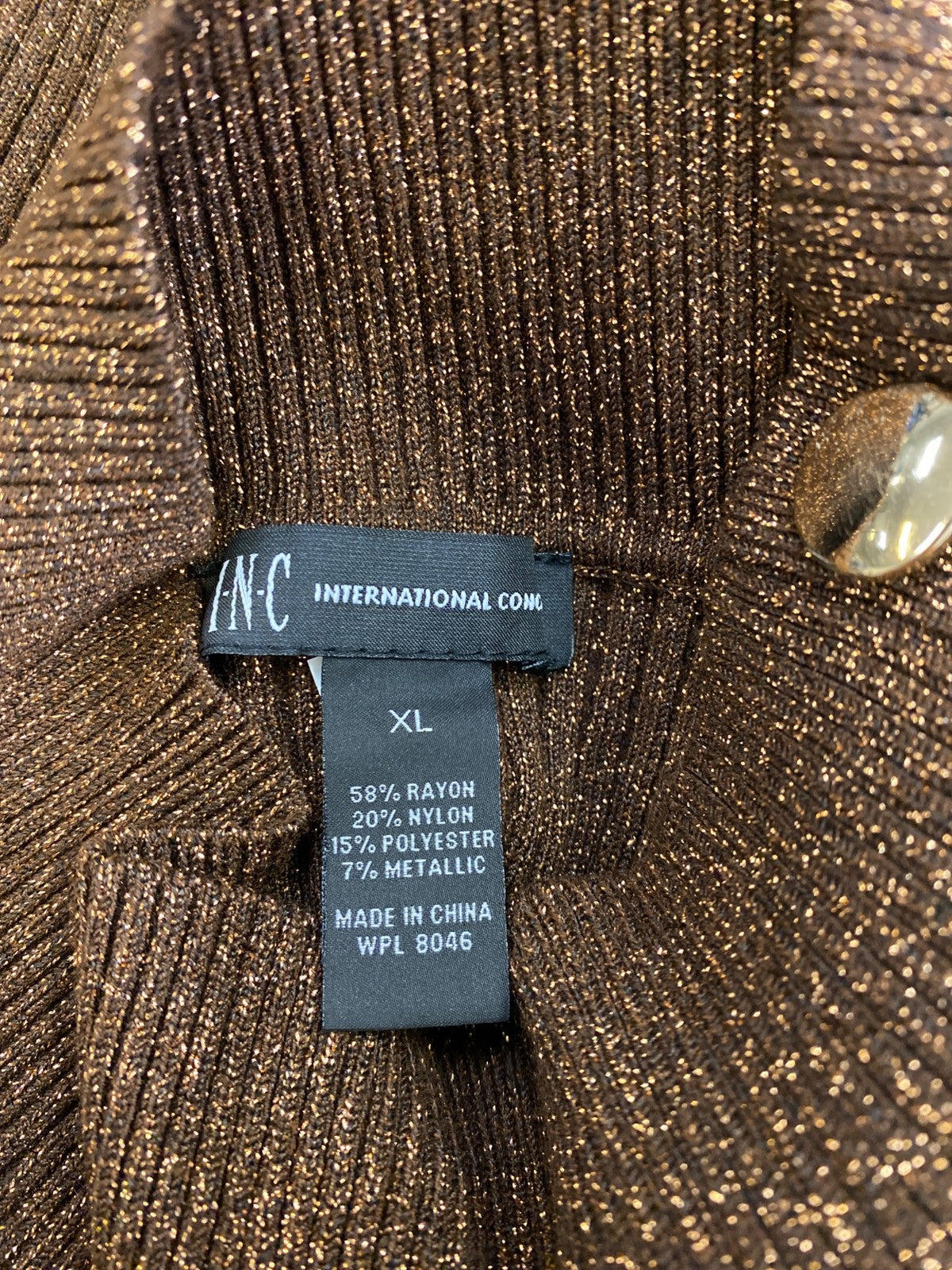 INC Women’s Brown Metallic Long Sleeve Ribbed Turtleneck Sweater - XL