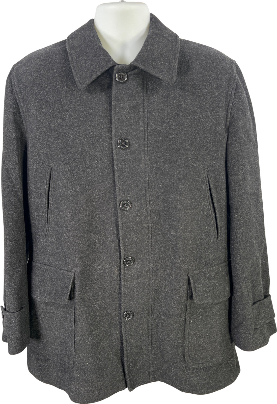 Michael Kors Men’s Black Wool Blend Long Sleeve Button Up and Zip Coat - 42-44R