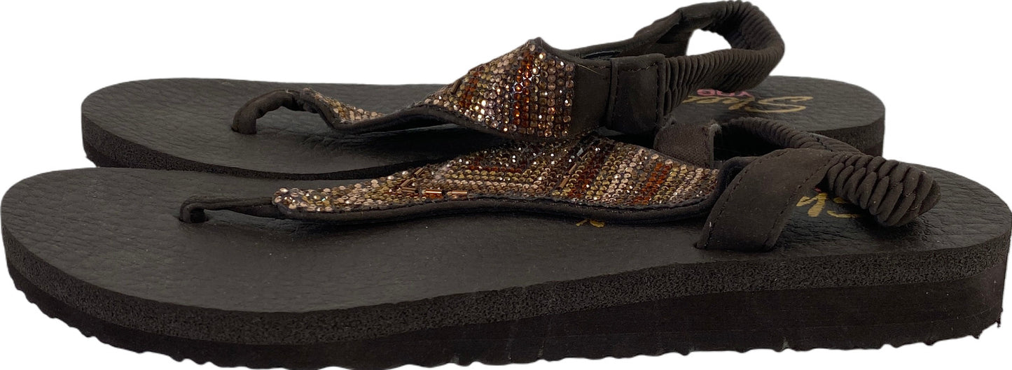 Skechers Women’s Brown Rhinestone Meditation Gypsy Slingback Flip Flops - 6